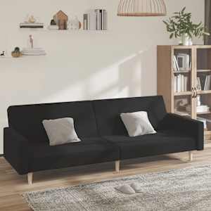 2místná rozkládací pohovka černá textil - obrázek 1