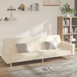 2místná rozkládací pohovka krémová textil - obrázek 1