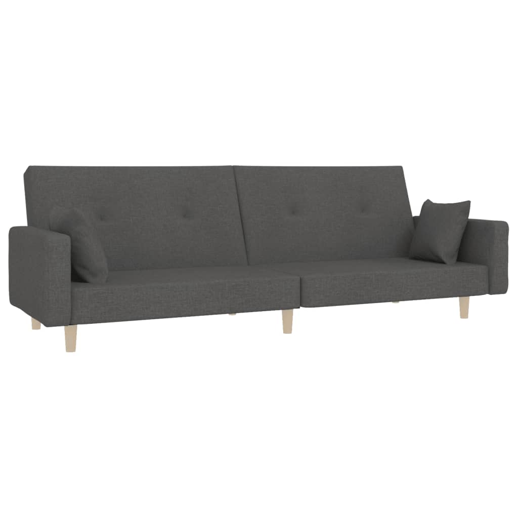 vidaXL Canapea extensibilă cu 2 locuri, 2 perne, gri închis, textil