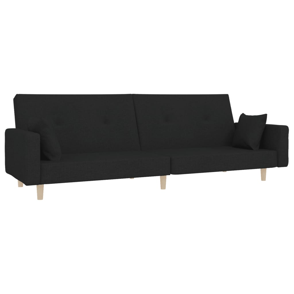 vidaXL Canapea extensibilă cu 2 locuri, 2 perne, negru, textil