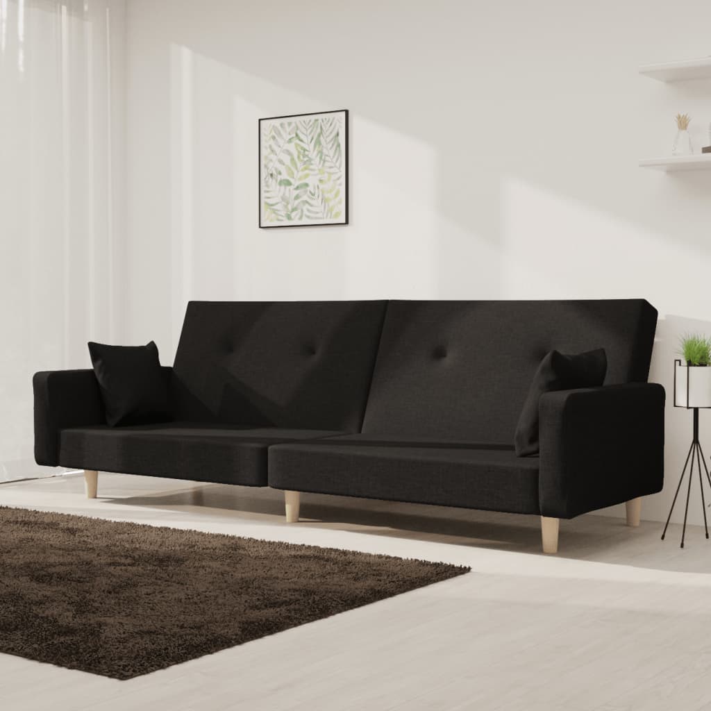 vidaXL Schlafsofa 2-Sitzer mit 2 Kissen Schwarz Stoff