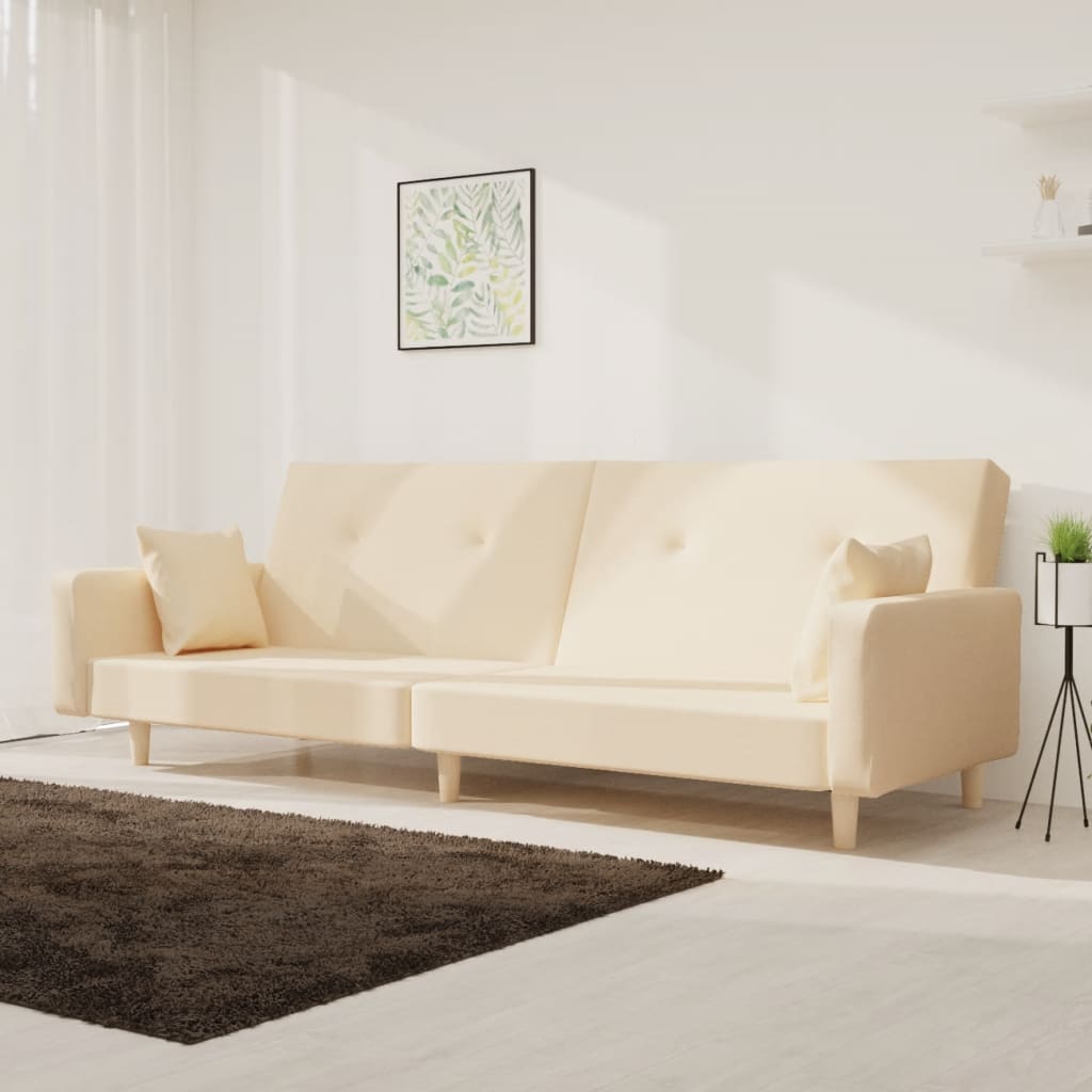 vidaXL Schlafsofa 2-Sitzer mit 2 Kissen Creme Stoff