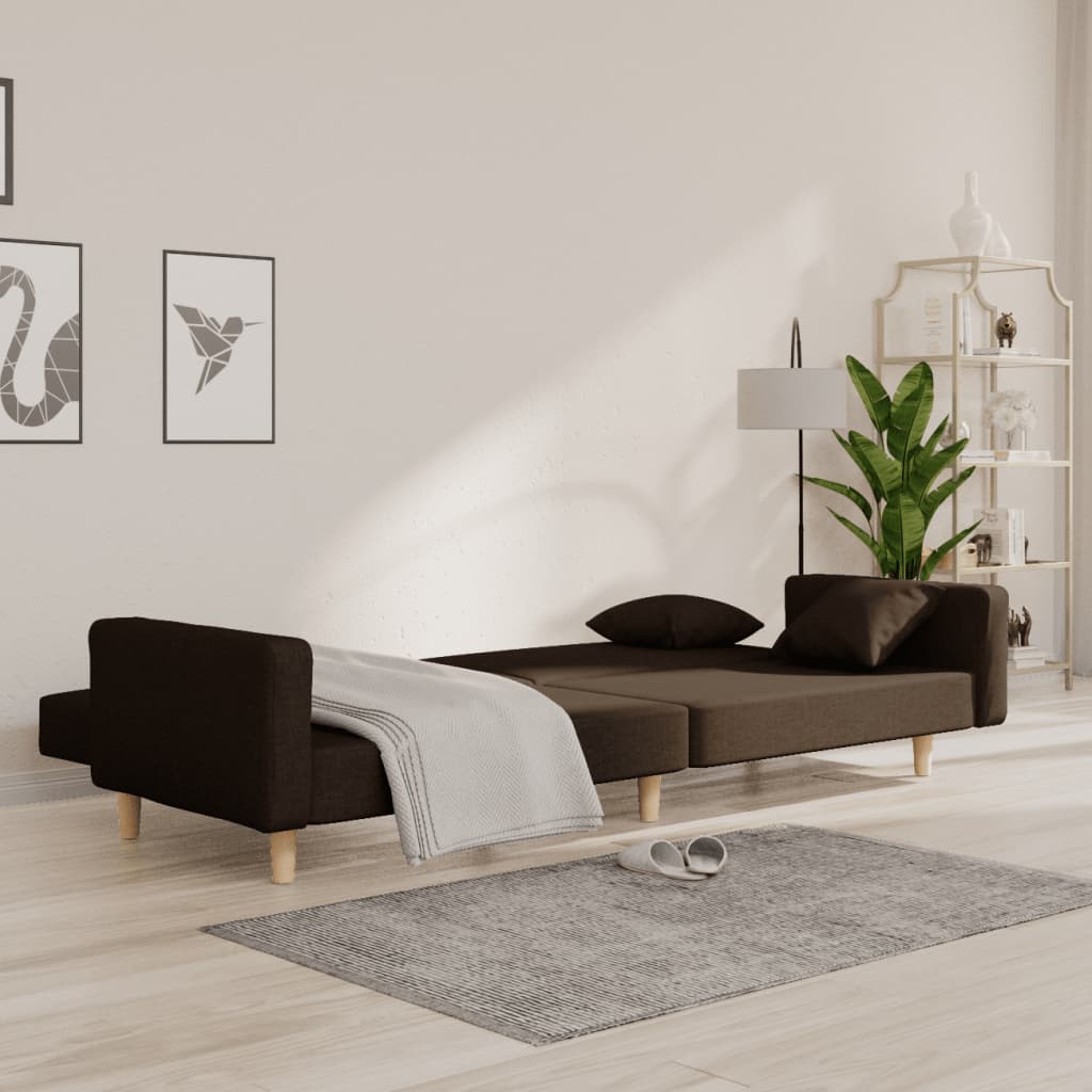 Thumbnail - vidaXL Schlafsofa 2-Sitzer mit 2 Kissen Dunkelbraun Stoff