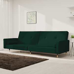 Kavč dvosed z ležiščem in dvema blazinama temno zelen žamet