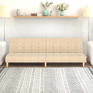 2místná rozkládací pohovka krémová textil - obrázek 1