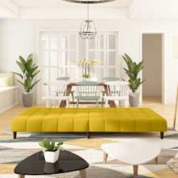 vidaXL Sof&aacute;-cama de 2 lugares veludo amarelo