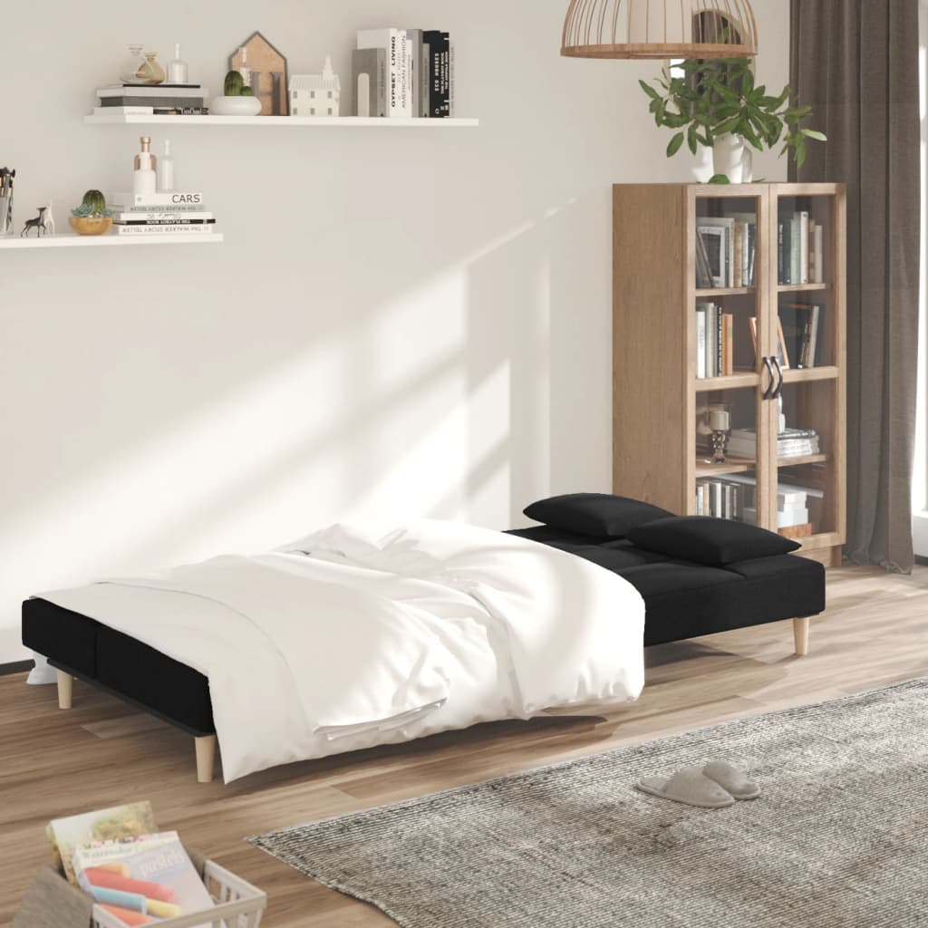 Thumbnail - vidaXL Schlafsofa 2-Sitzer mit 2 Kissen Schwarz Stoff