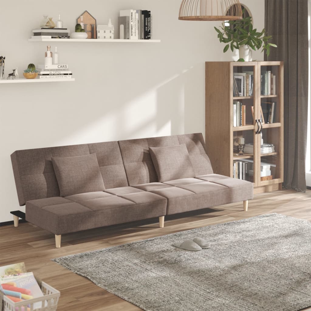 vidaXL Schlafsofa 2-Sitzer mit 2 Kissen Taupe Stoff