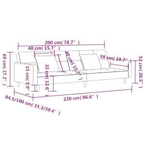 2místná rozkládací pohovka se 2 polštáři světle šedá textil - obrázek 11