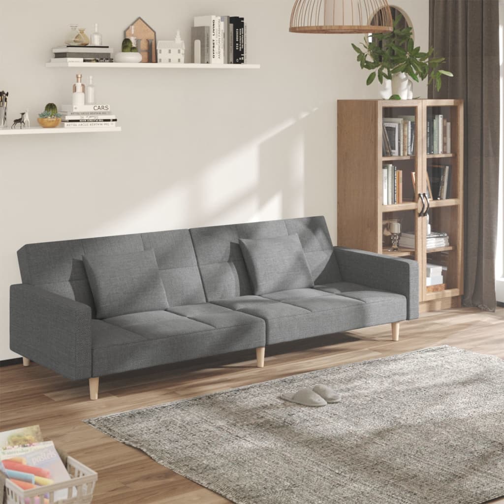 vidaXL Schlafsofa 2-Sitzer mit 2 Kissen Hellgrau Stoff