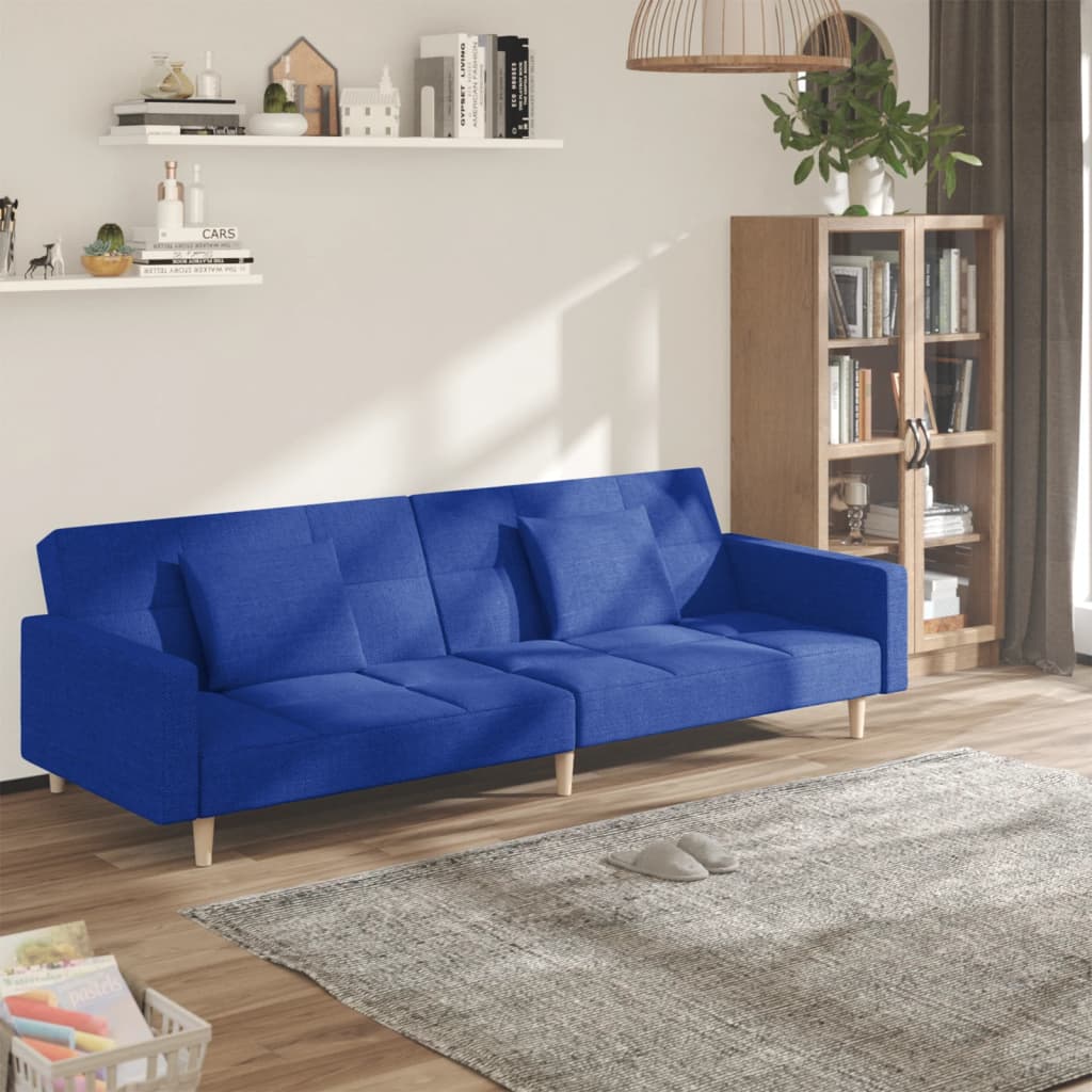 vidaXL Canapé-lit à 2 places avec deux oreillers bleu tissu