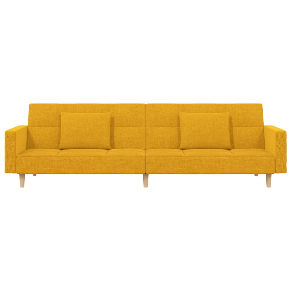 vidaXL Slaapbank - 2-zits - met - 2 - kussens - stof - geel, foto 5