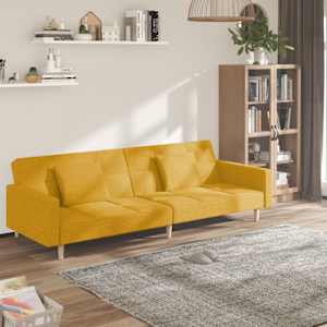 2místná rozkládací pohovka se 2 polštáři žlutá textil - obrázek 1