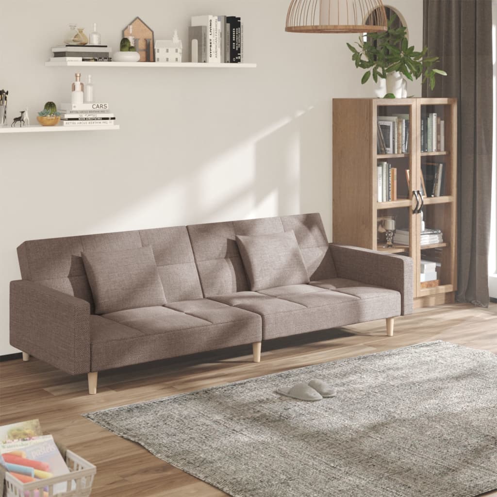 vidaXL Schlafsofa 2-Sitzer mit 2 Kissen Taupe Stoff