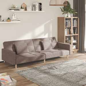 2místná rozkládací pohovka se 2 polštáři taupe textil - obrázek 1
