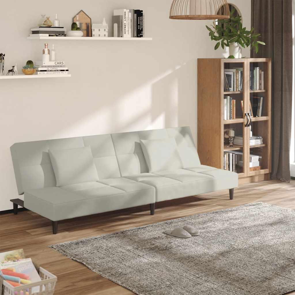 vidaXL Canapea extensibilă cu 2 locuri, 2 perne, crem, catifea