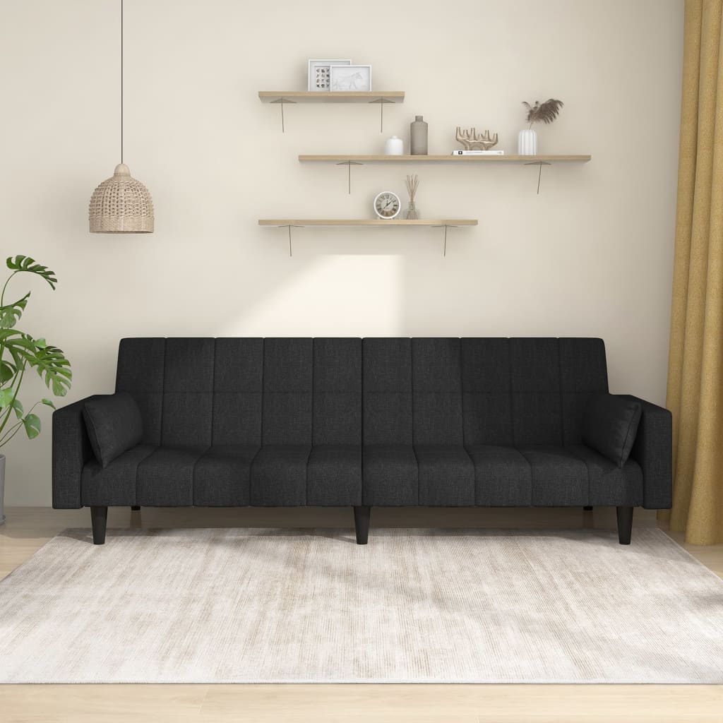 vidaXL Schlafsofa 2-Sitzer mit 2 Kissen Schwarz Stoff