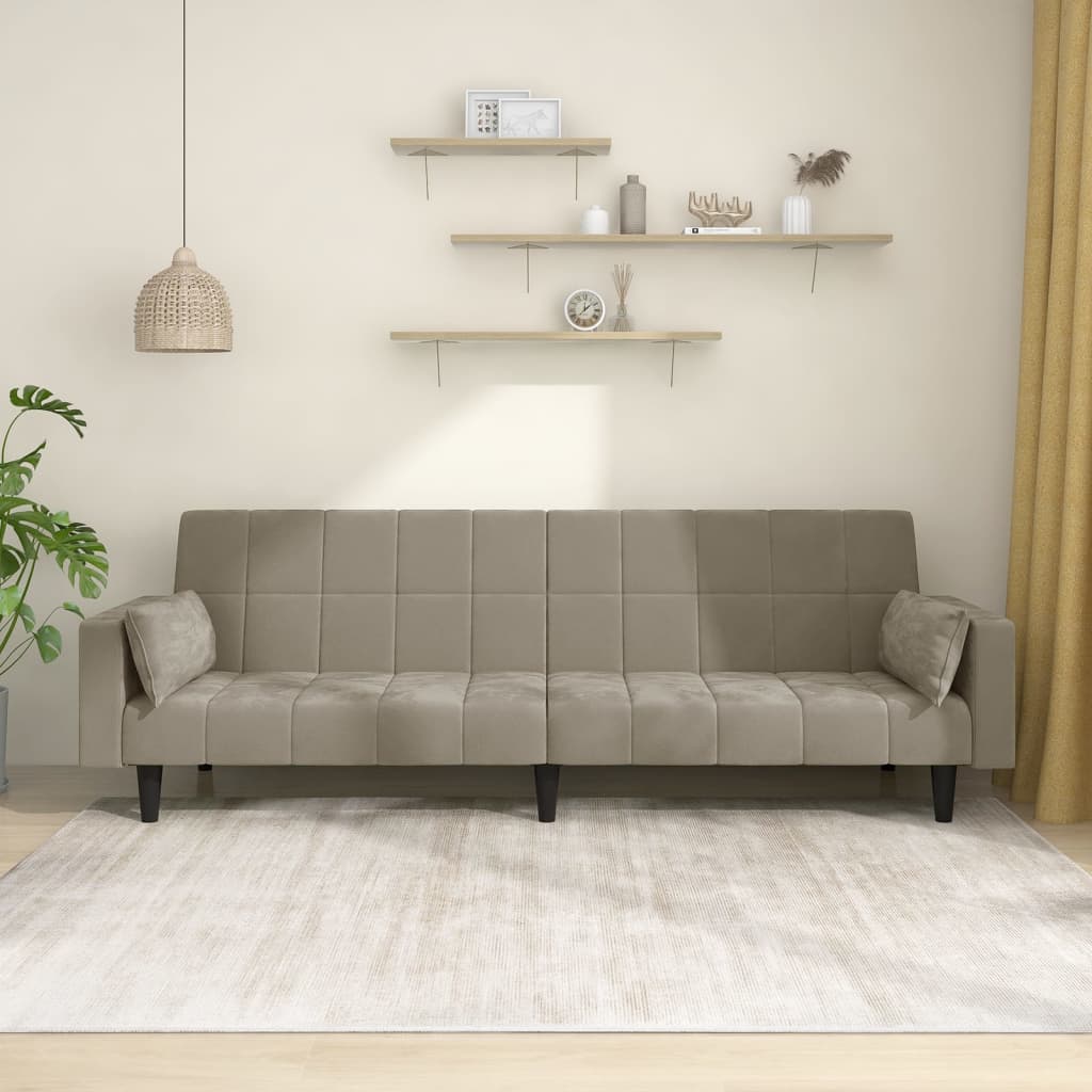 vidaXL Bäddsoffa 2-sits med två kuddar ljusgrå sammet