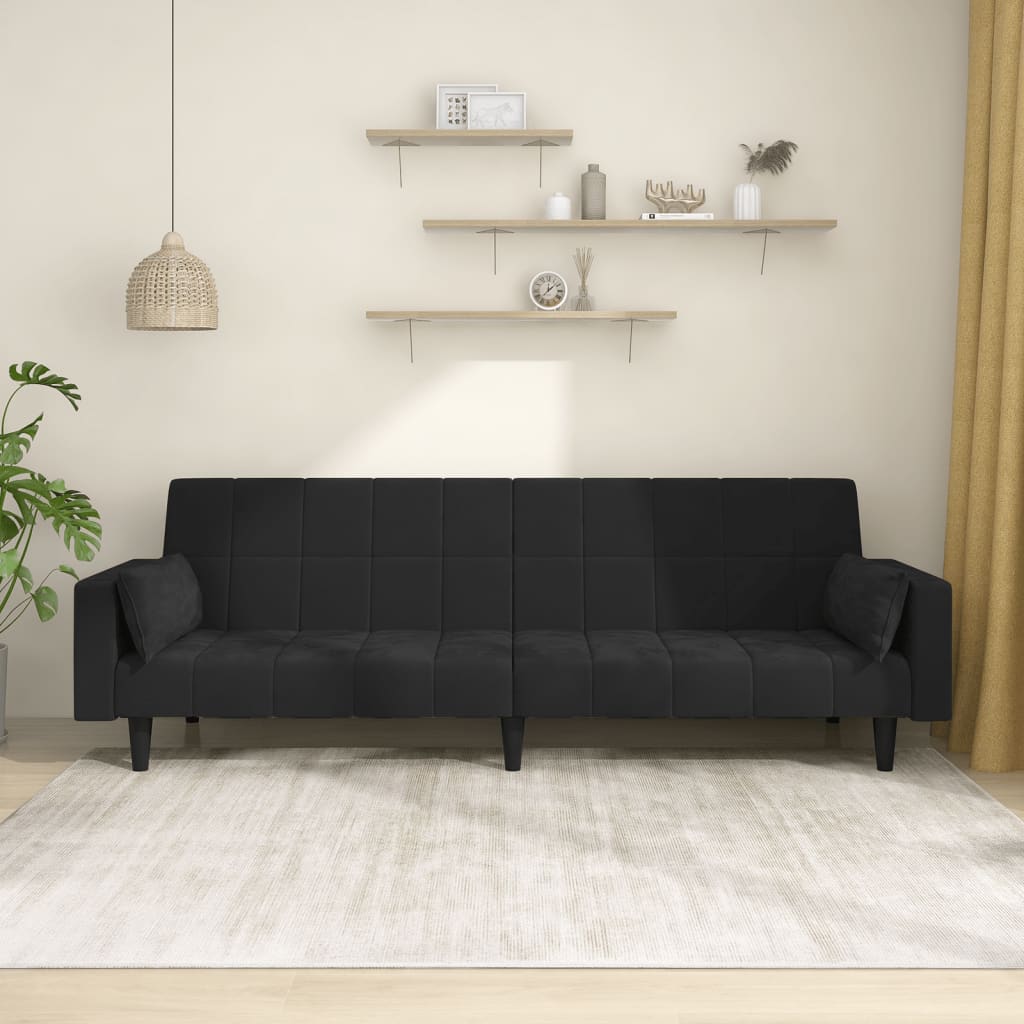 vidaXL Schlafsofa 2-Sitzer mit 2 Kissen Schwarz Samt