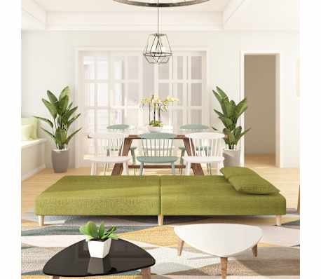 vidaXL 2-sæta Svefnsófi með Tveimur Púðum Grænn Tauáklæði