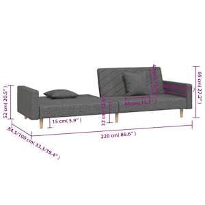 2místná rozkládací pohovka se 2 polštáři tmavě šedá textil - obrázek 11