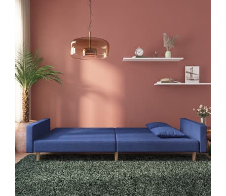 vidaXL 2-s&aelig;ta Svefns&oacute;fi me&eth; Tveimur P&uacute;&eth;um Bl&aacute;r Tau&aacute;kl&aelig;&eth;i