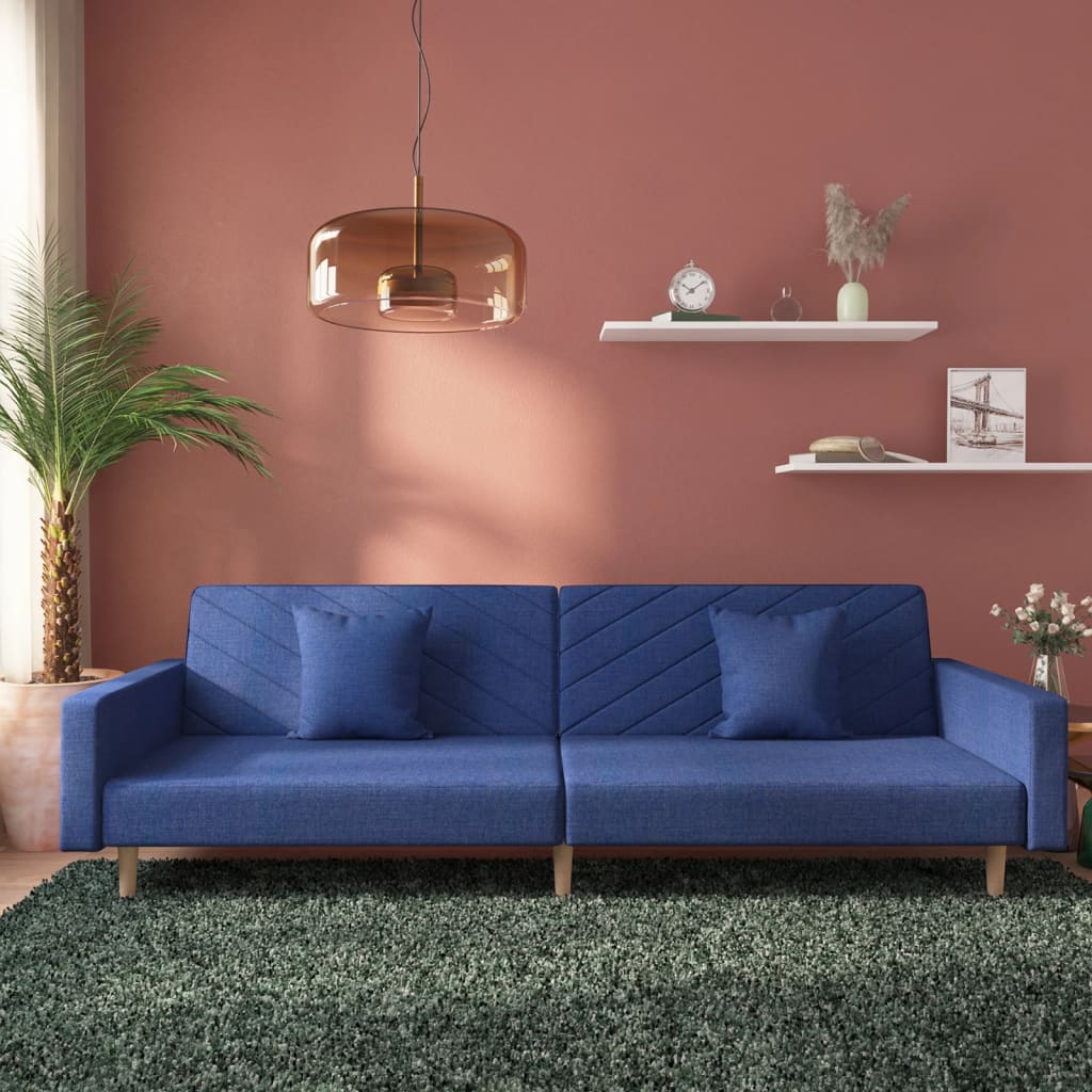 Schlafsofa 2-Sitzer mit 2 Kissen Blau Stoff