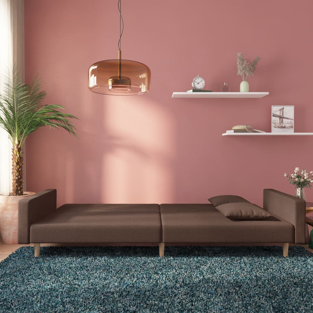 Thumbnail - vidaXL Schlafsofa 2-Sitzer mit 2 Kissen Taupe Stoff