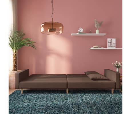 vidaXL Dvivietė sofa-lova su dvejomis pagalvėmis, taupe, audinys