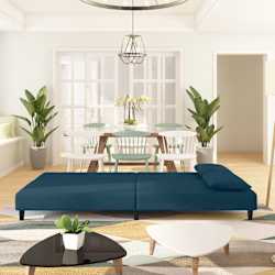 vidaXL Schlafsofa 2-Sitzer mit 2 Kissen Blau Samt