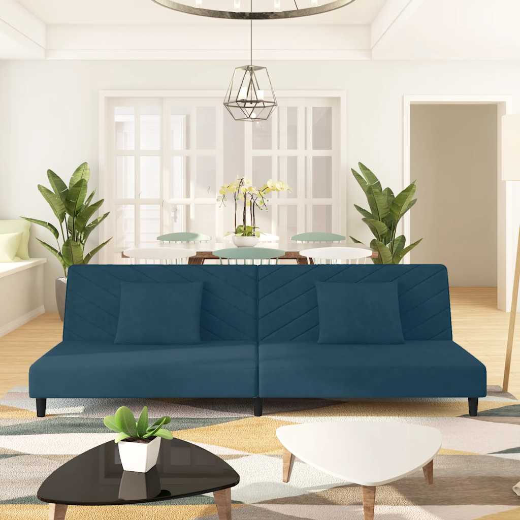 vidaXL Schlafsofa 2-Sitzer mit 2 Kissen Blau Samt
