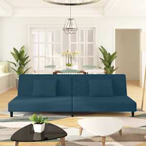 Kavč dvosed z ležiščem in dvema blazinama moder žamet