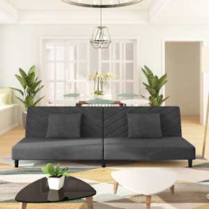 Kavč dvosed z ležiščem in dvema blazinama temno siv žamet