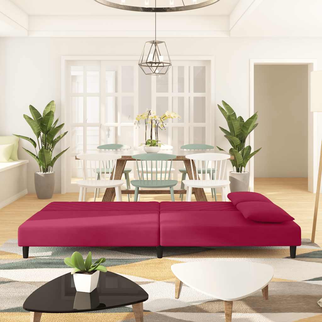 Thumbnail - vidaXL Schlafsofa 2-Sitzer mit 2 Kissen Weinrot Samt