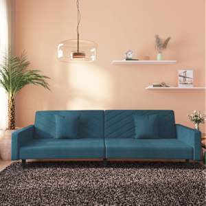 Kavč dvosed z ležiščem in dvema blazinama moder žamet