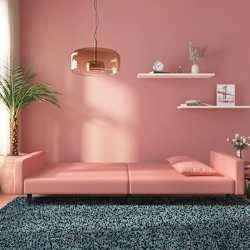 vidaXL Dvivietė sofa-lova su dvejomis pagalvėmis, rožinė, aksomas