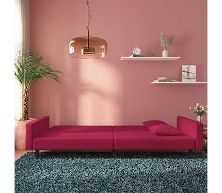 vidaXL Dvivietė sofa-lova su dvejomis pagalvėmis, vyno, aksomas