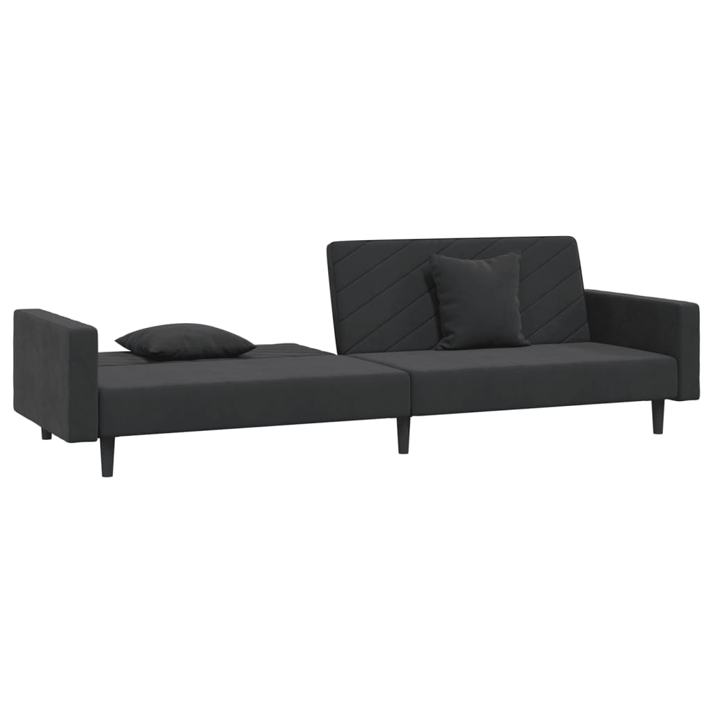 vidaXL Slaapbank 2-zits met 2 kussens fluweel zwart, foto 4