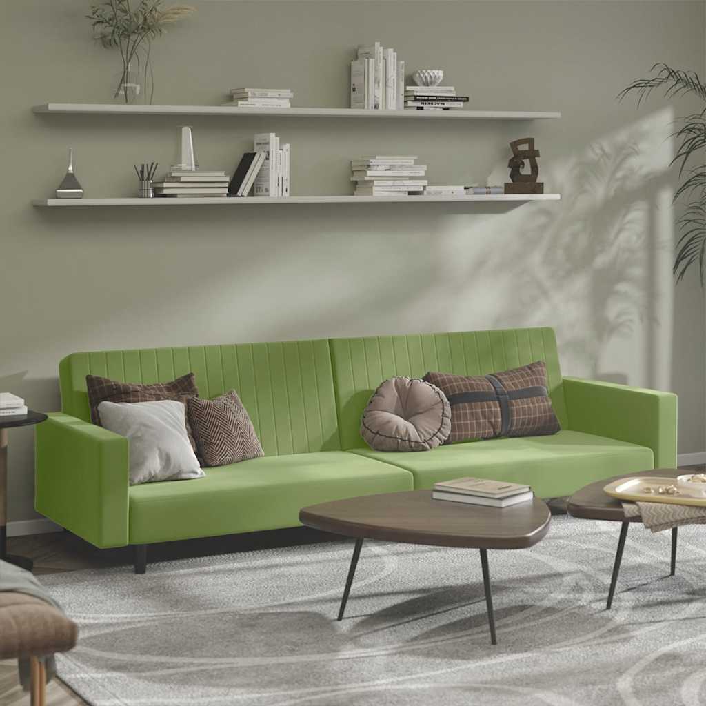 vidaXL Canapea extensibilă cu 2 locuri, verde deschis, catifea