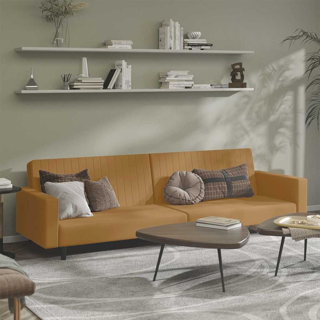 vidaXL Canapea extensibilă cu 2 locuri, maro, catifea