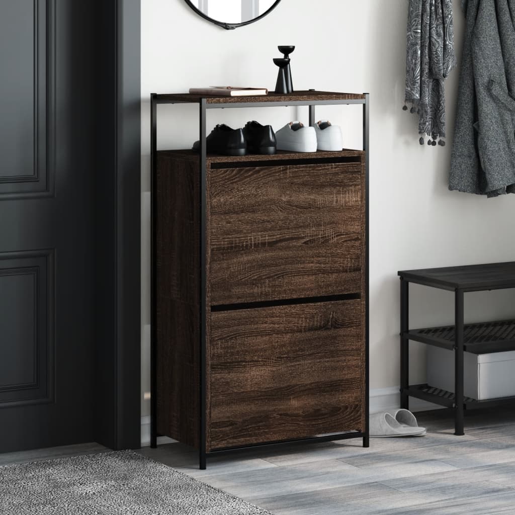 vidaXL Schoenenkast 60x34x112 cm bewerkt hout bruin eikenkleur afbeelding