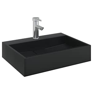 Umyvadlo 50x38x11 cm minerální/mramorový kompozit černé - obrázek 3