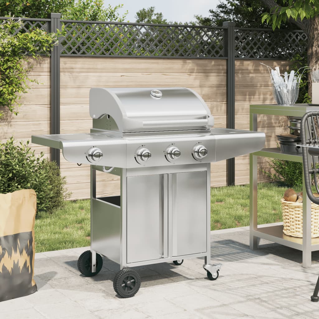 vidaXL Gasgrill mit 4 Flammen Silbern Edelstahl