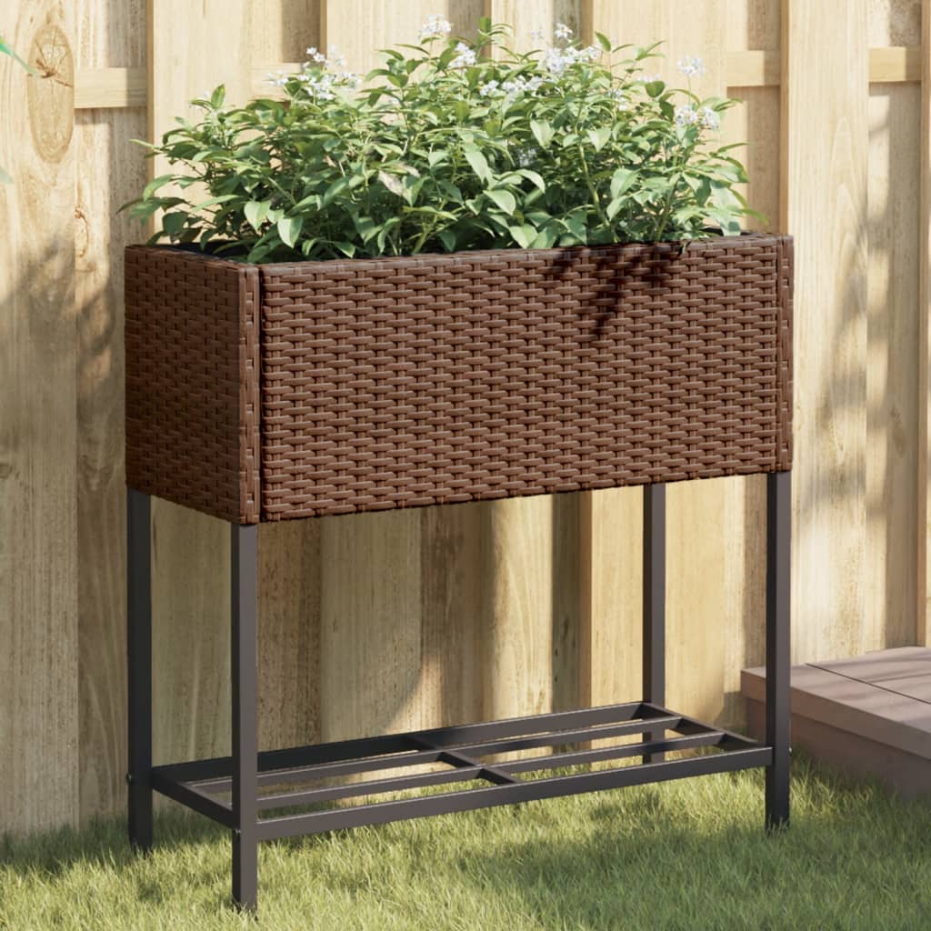 Fioriera da Giardino con Ripiano Marrone in Polyrattan