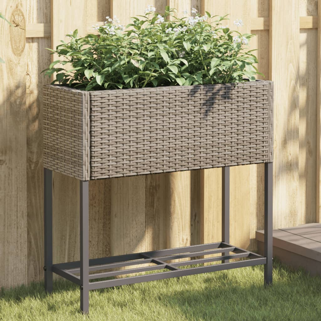 Fioriera da Giardino con Ripiano Grigia in Polyrattan