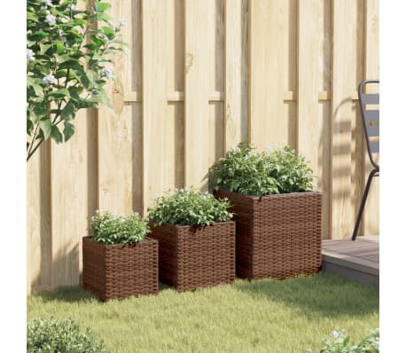 vidaXL Garden Planter Brown Powder-coated steel, PE rattan Small