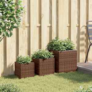 vidaXL Garden Planter Brown Powder-coated steel, PE rattan Small