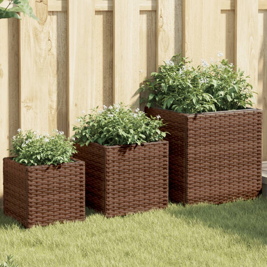 vidaXL Pflanzkübel 3 Stk. Braun Poly Rattan