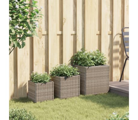 vidaXL Garden Planter Gray Powder-coated steel, PE rattan Large Durable