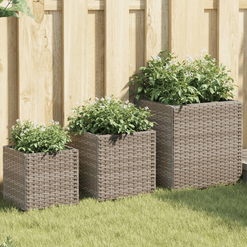 Fioriere da Giardino 3 pz Grigie in Polyrattan